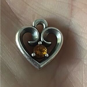 James Avery Remembrance heart charm in sterling silver with citrine gemstone